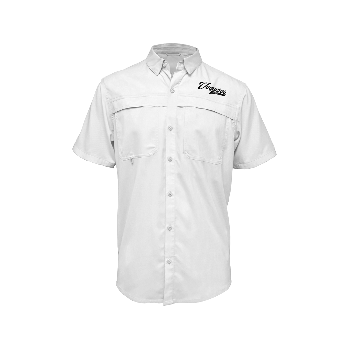 UTRGV™ - Black Vaqueros Logo - Men's White Fishing Shirt | Official Apparel
