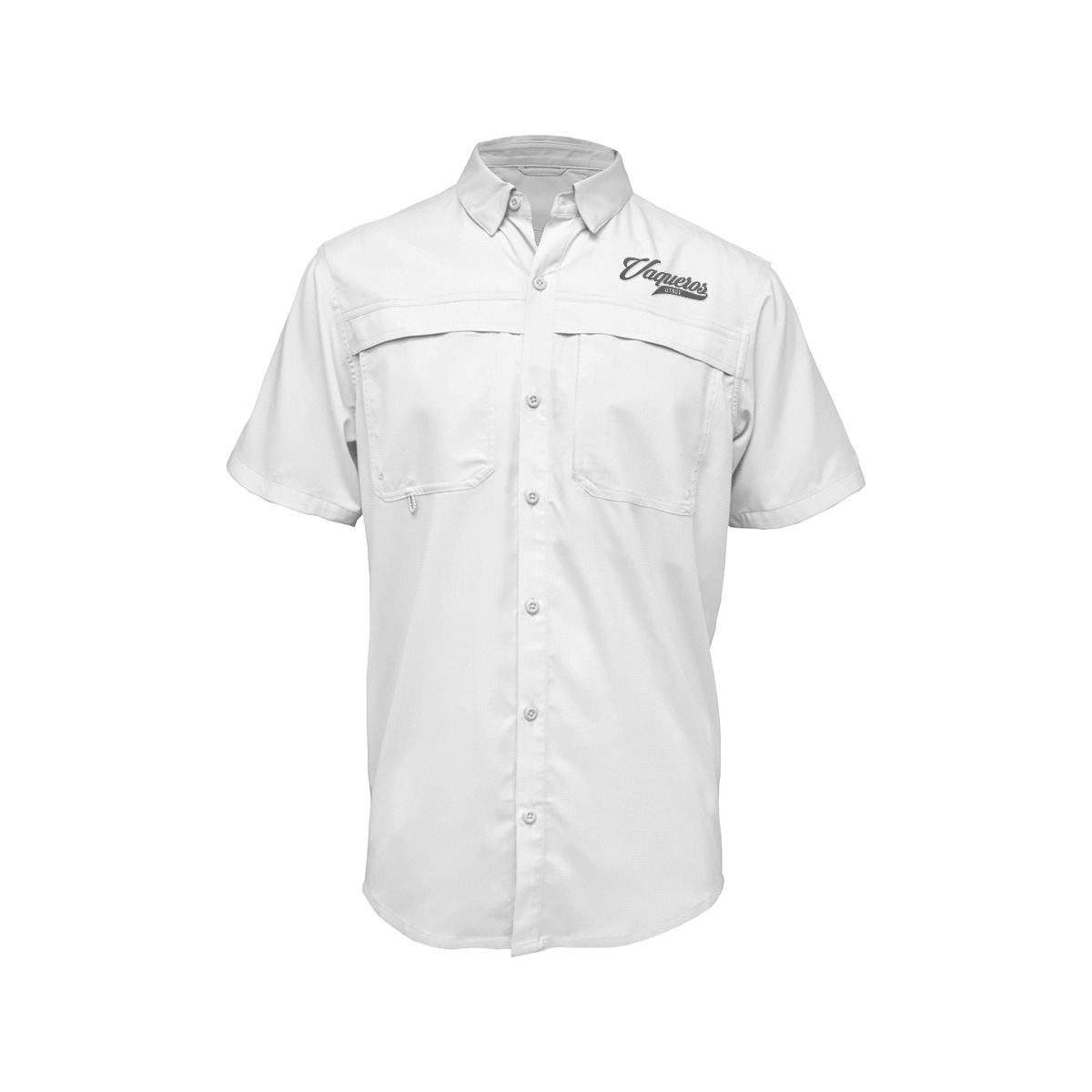 UTRGV™ - Grey Vaqueros Logo - Men's White Fishing Shirt | Official Apparel