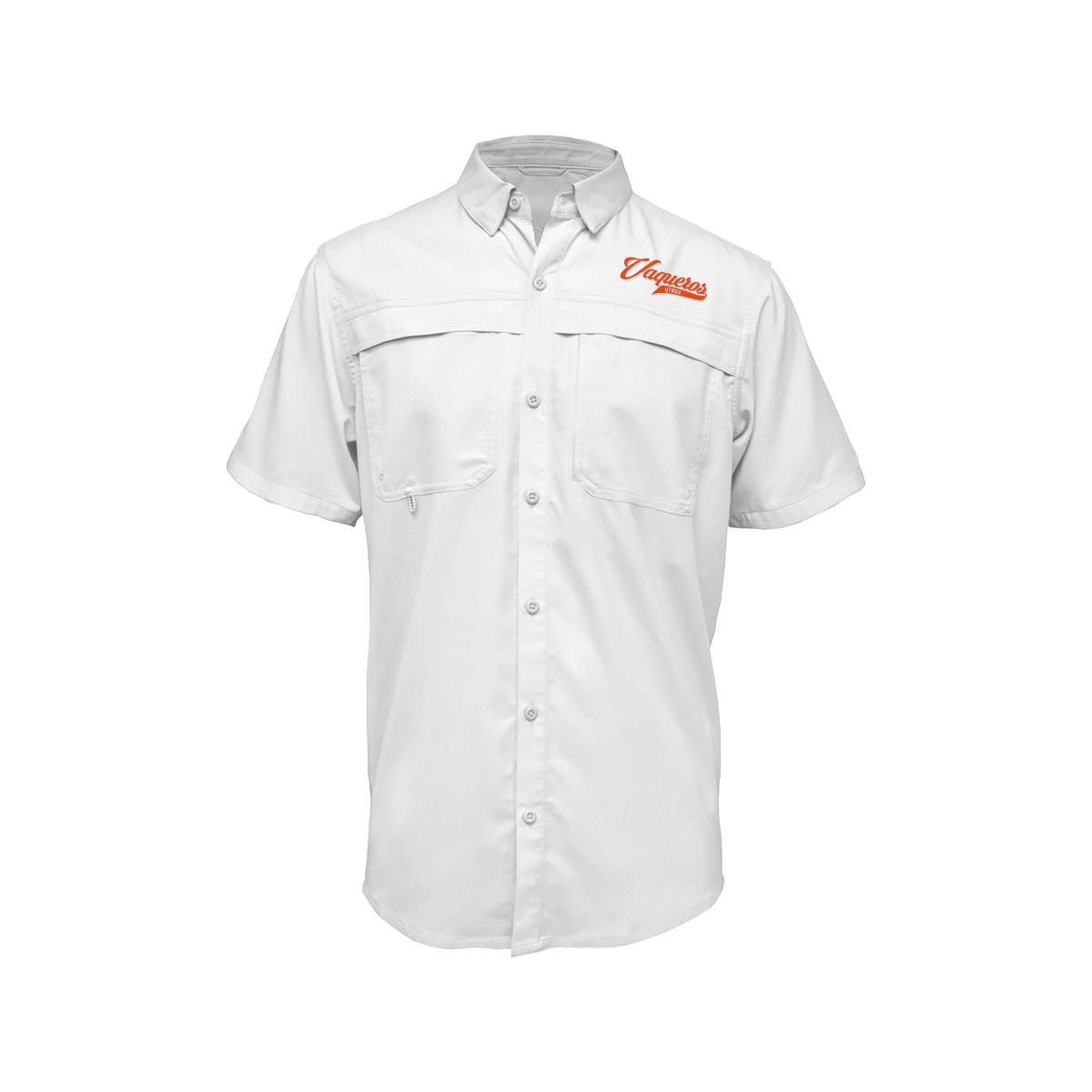 UTRGV™ - Orange Vaqueros Logo - Men's White Fishing Shirt | Official Apparel