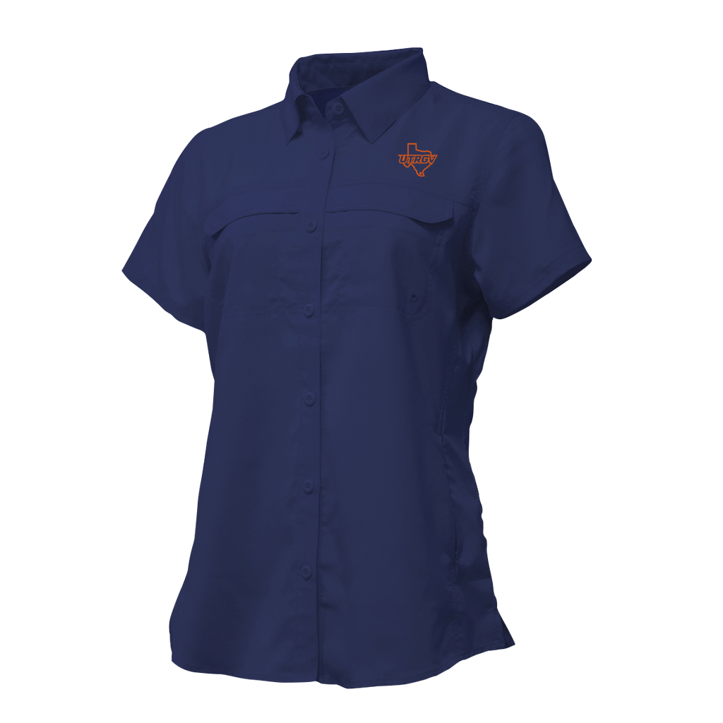 UTRGV™ - Orange Texas Logo - Women's Navy Fishing Shirt | Official Apparel