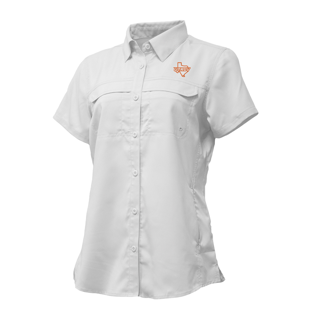 UTRGV™ - Orange Texas Logo - Women's White Fishing Shirt | Official Apparel