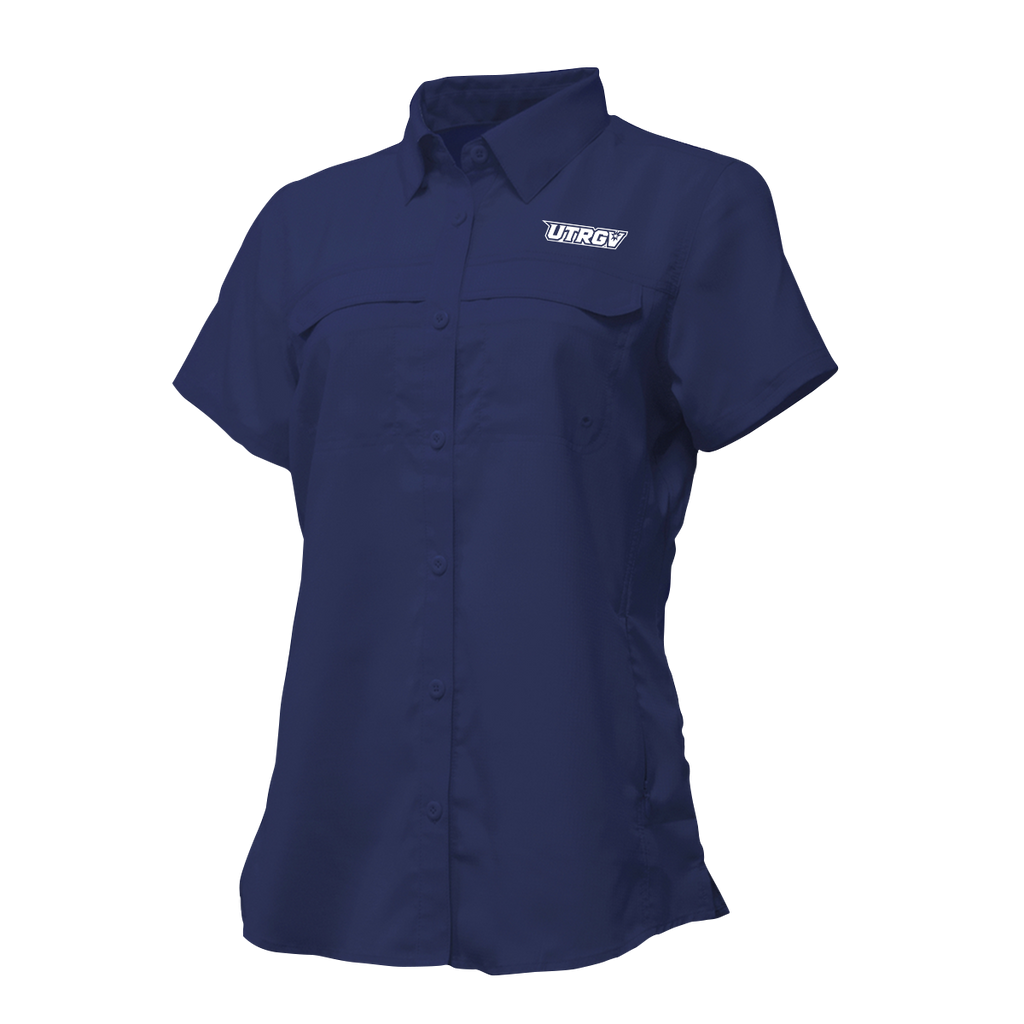 UTRGV™ - White Primary Logo - Women's Navy Fishing Shirt | Official Apparel