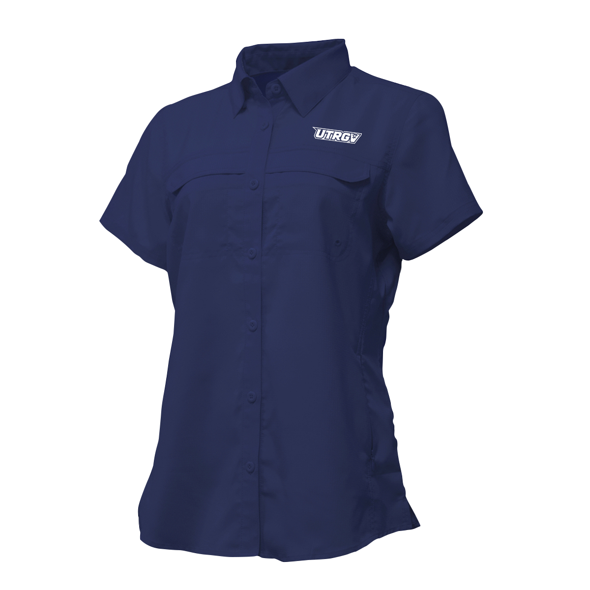 UTRGV™ - White Primary Logo - Women's Navy Fishing Shirt | Official Apparel