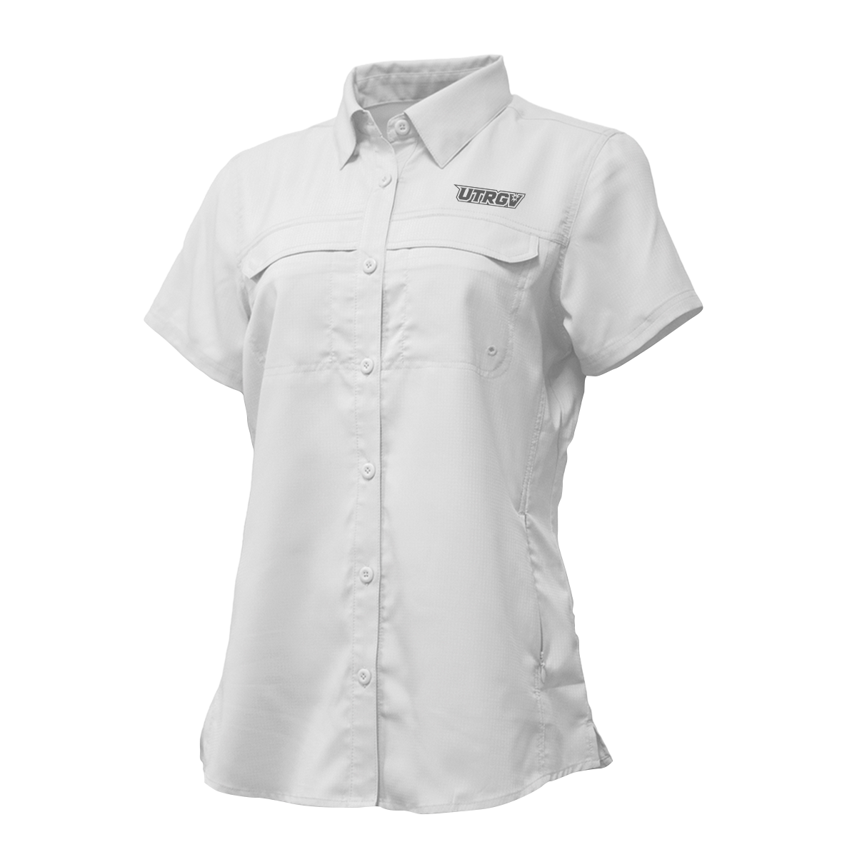 UTRGV™ Women’s White Fishing Shirt – Grey Primary Logo | Official Apparel