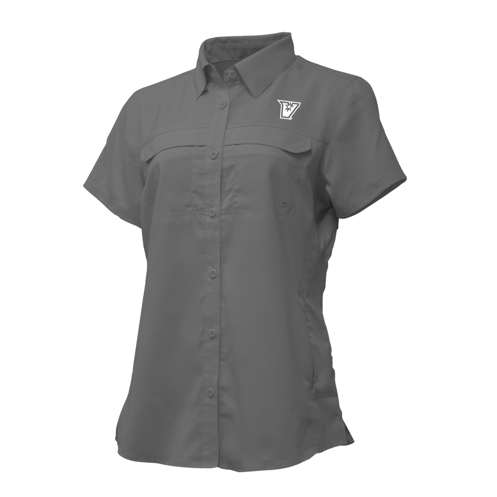 UTRGV™ - White V Logo - Women's Grey Fishing Shirt | Official Apparel