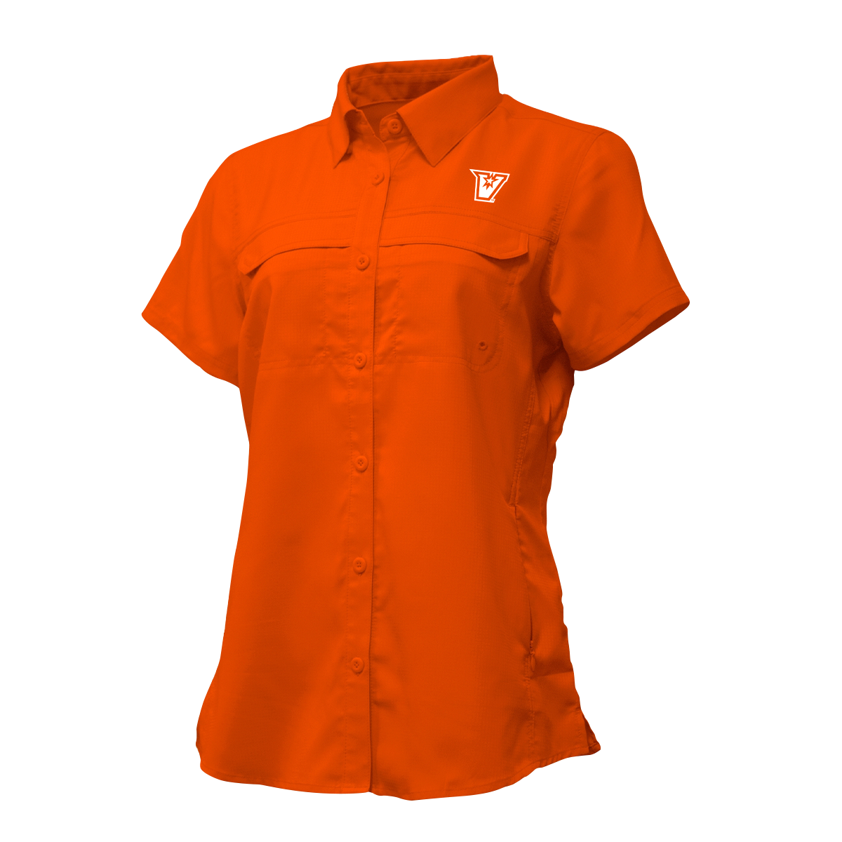 UTRGV™ - White V Logo - Women's Orange Fishing Shirt | Official Apparel